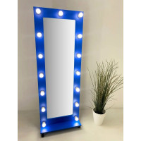 Синее гримерное зеркало с подсветкой на подставке 167х60 см