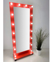 Красное гримерное зеркало с подсветкой на подставке 180х80
