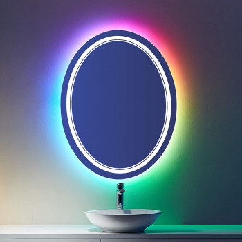 Зеркало с цветной RGB подсветкой для ванной комнаты Амелия